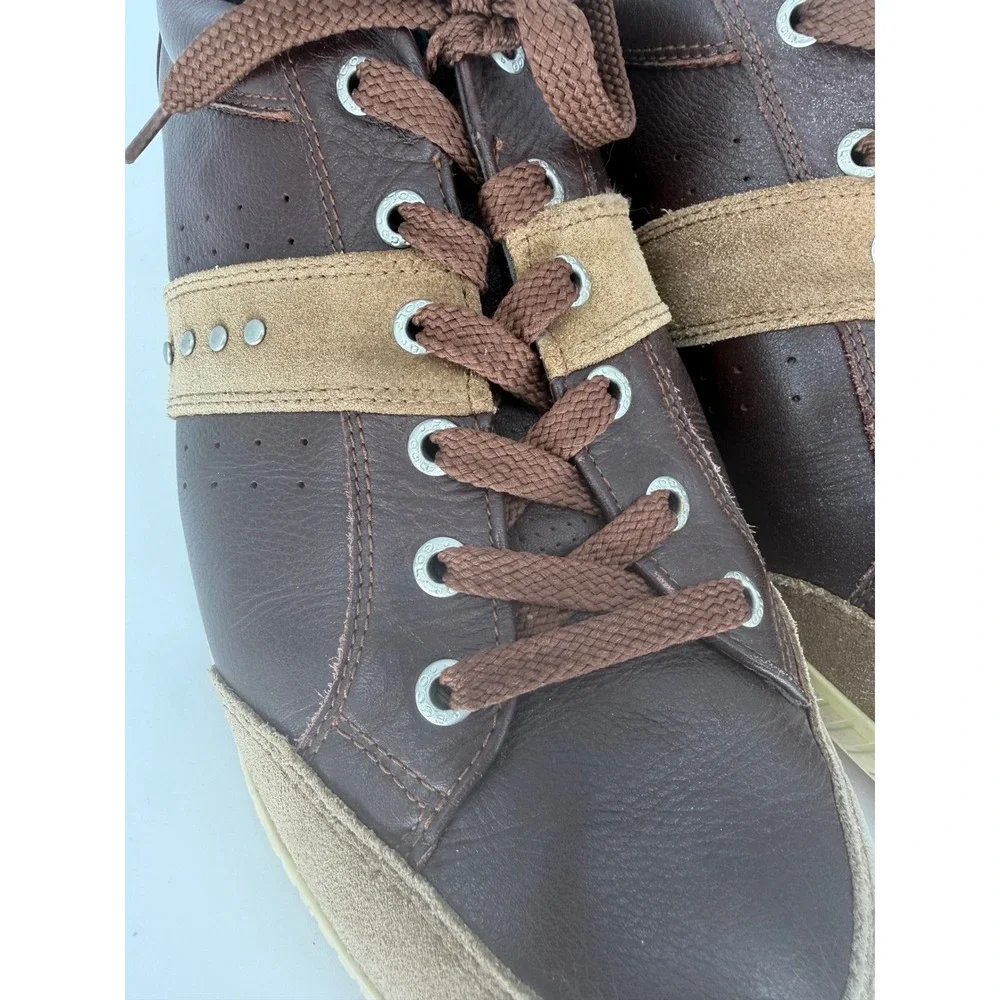 ECCO Mens Brown Leather Suede Low Top Lace Up Sneakers Studded Size 46